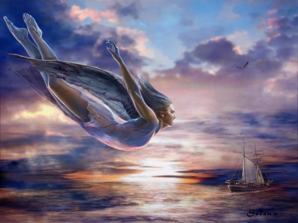 Девушка-птица в полете