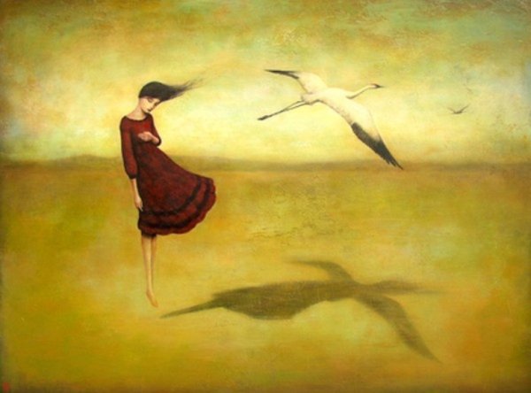 Полет человека с птицами живопись