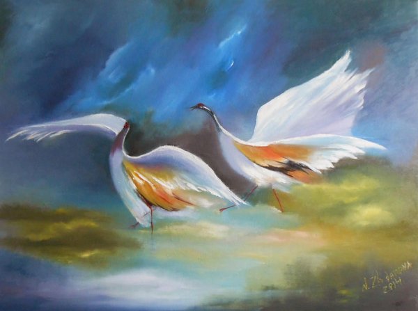 Птицы маслом на холсте