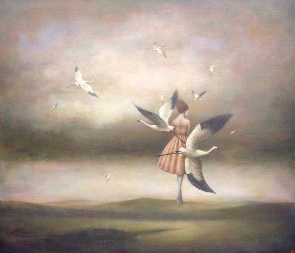 Живопись птицы в воздухе