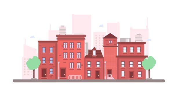 Городские дома на белом фоне