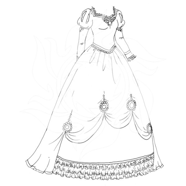 Раскраска пышное платье