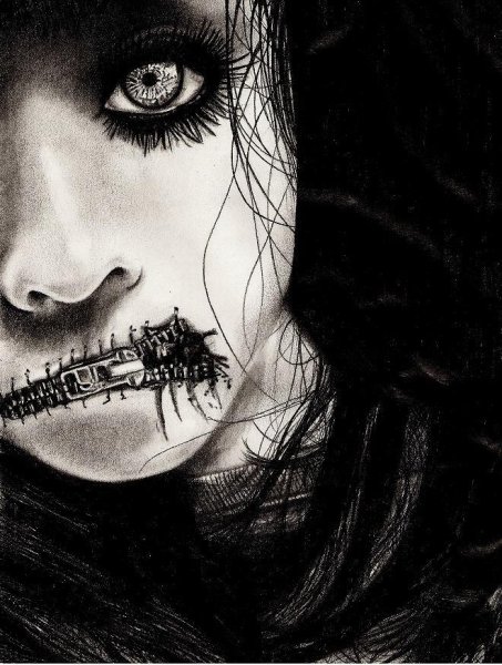 Аниме девочка с зашитым ртом