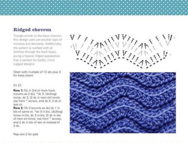 Схема вязания крючком зигзаг Шеврон