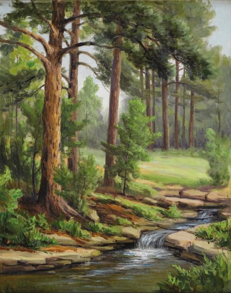 Пейзаж с соснами живопись