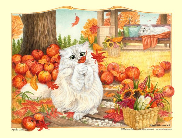 Кошка и осень иллюстрации