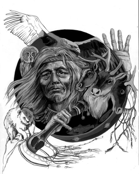 Тату реализм шаман Якут