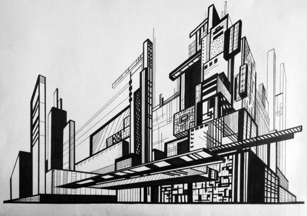 Современные здания карандашом