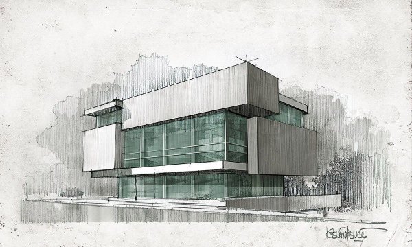 Угловая перспектива здания