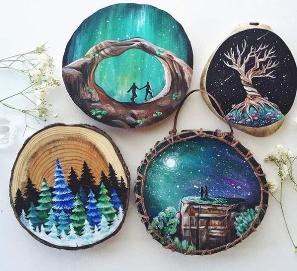 Живопись на спиле дерева