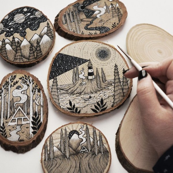 Рисование на деревянных спилах