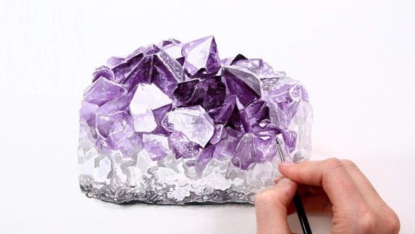 Аметист Кристаллы акварелью