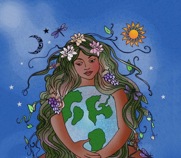 Женщина обнимает планету