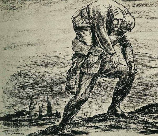 Человек несёт на спине раненого