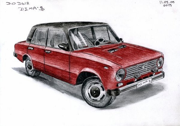 ВАЗ 2107 спереди карандашом