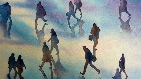 Толпа людей арт черно белый