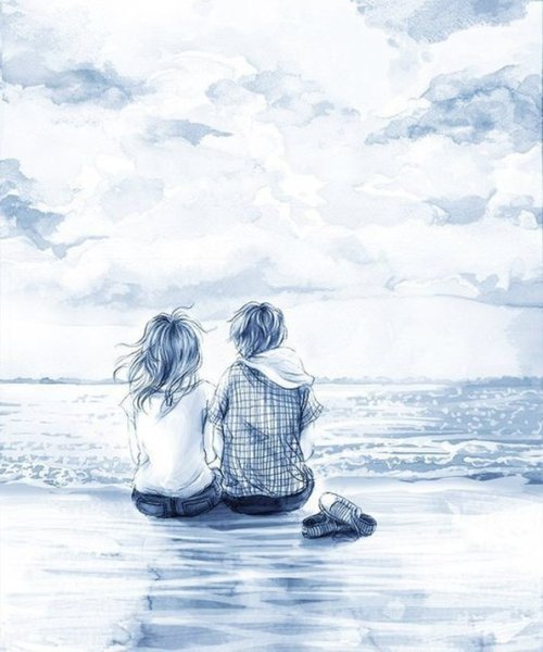 Двое на берегу моря арт