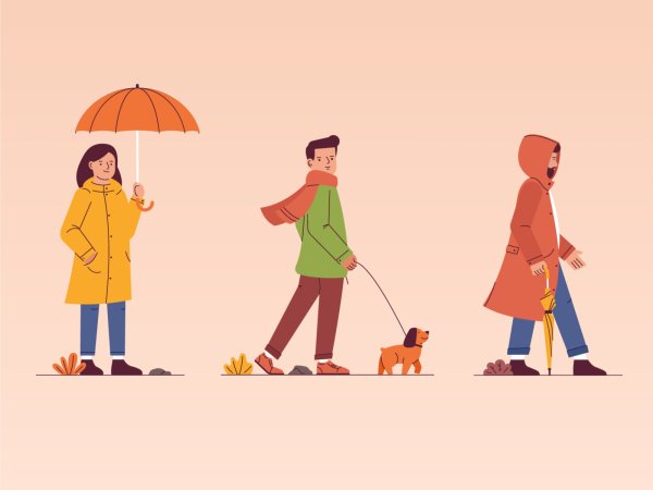 Люди идут осенью рисунок