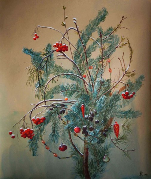 Зимний букет акварель