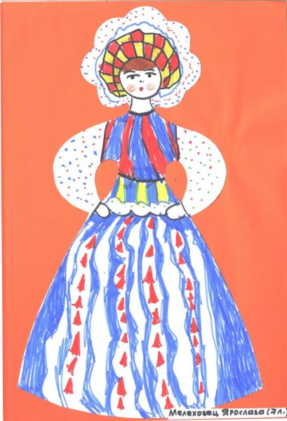 Дымковская барышня контур