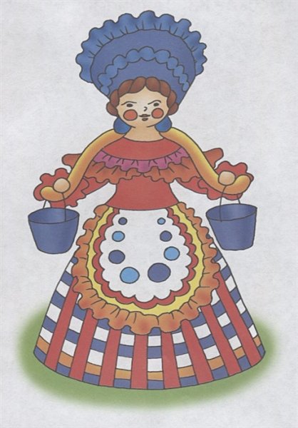 Дымковская игрушка барышня нарисовать