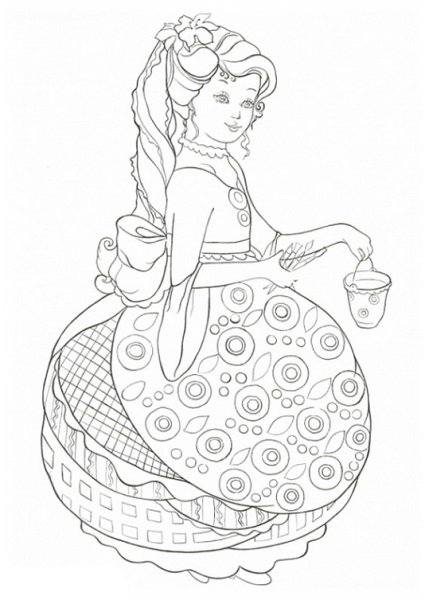 Дымковская игрушка Барыня раскраска