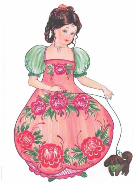 Дымковская игрушка Барыня Водоноска рисунок