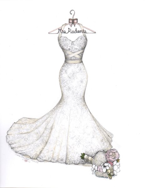 Нарисовать свадебное платье
