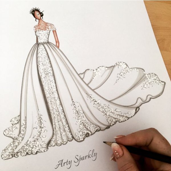 Эскиз свадебного платья с рукавами