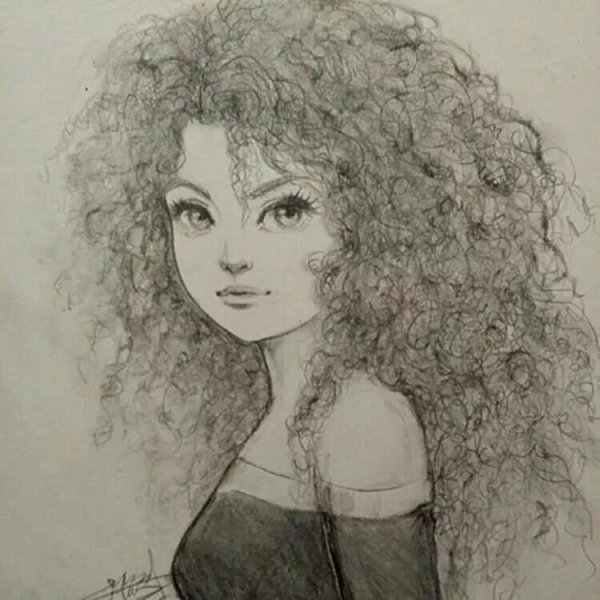 Кудрявая девушка рисунок