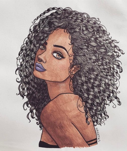 Нарисованная кудрявая девушка