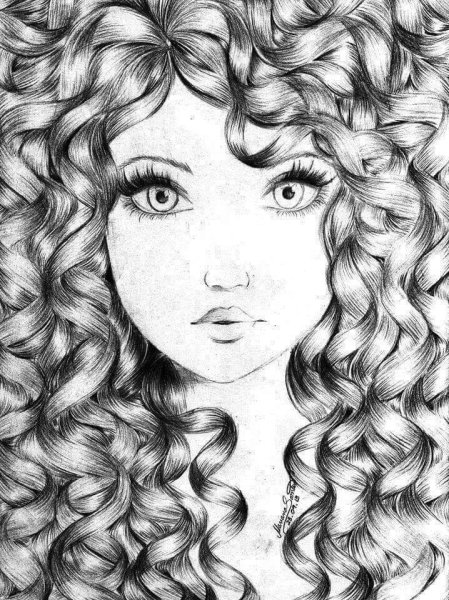 Кучерявые волосы карандашом