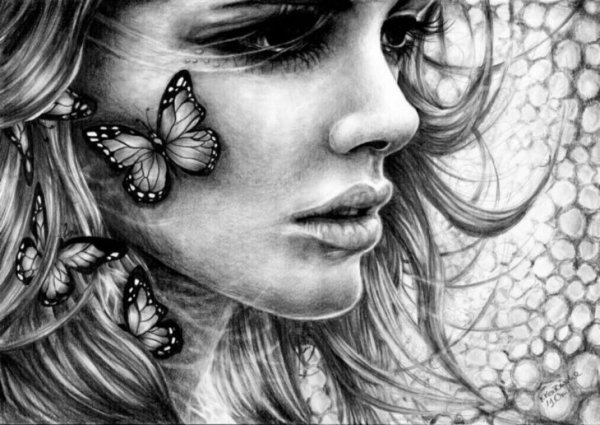 Девушка карандашом