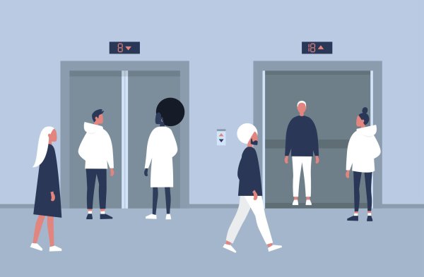 Мультяшный лифт с людьми