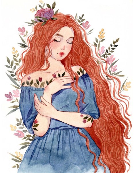 Рисунок рыжей девушки