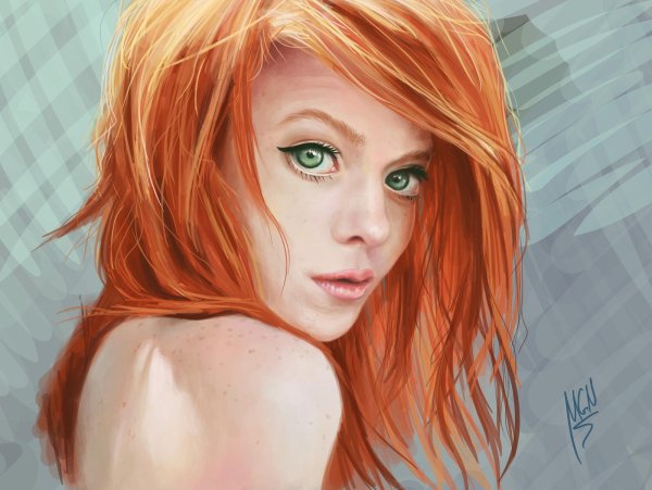 Рыжая девушка с зелеными глазами арт