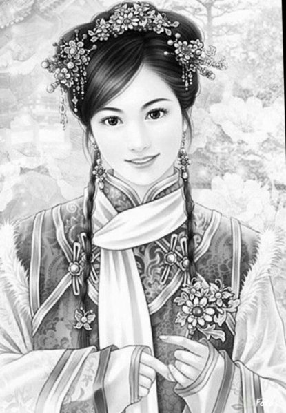 Портрет китайской девушки карандашом