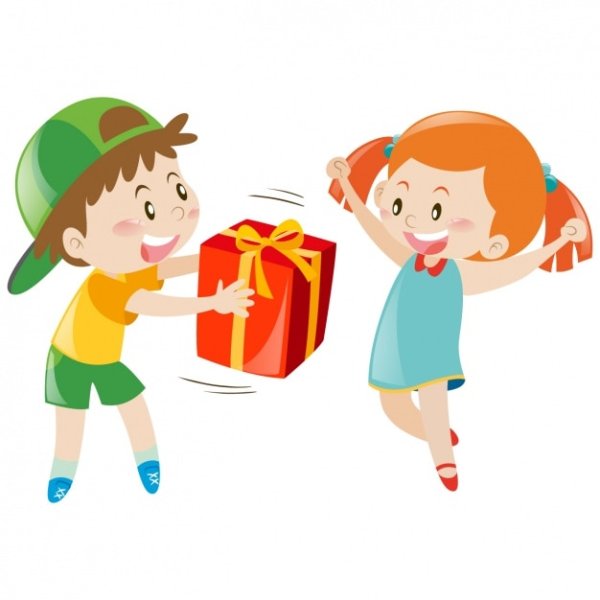 Мальчик дарит подарок девочке