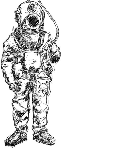 Скафандр водолаза на белом фоне