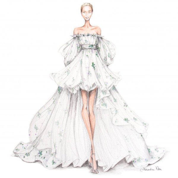 Рисование эскиза модного платья