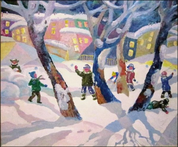 Композиция зимний пейзаж гуашью