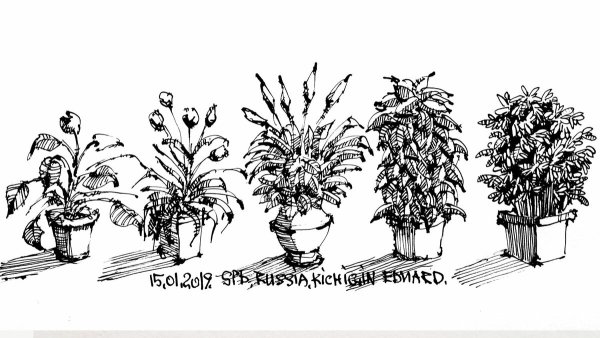 Город с растениями рисунок карандашом