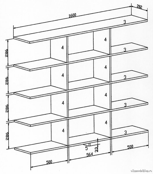 Чертеж стеллажа из ЛДСП
