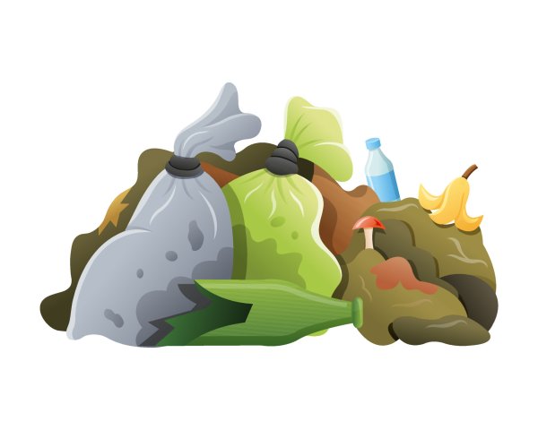 Свалка мусора на белом фоне