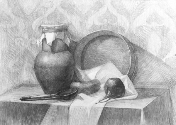 Станковый рисунок. Р.Хачатрян. Натюрморт. Левкас, сепия, 1982.