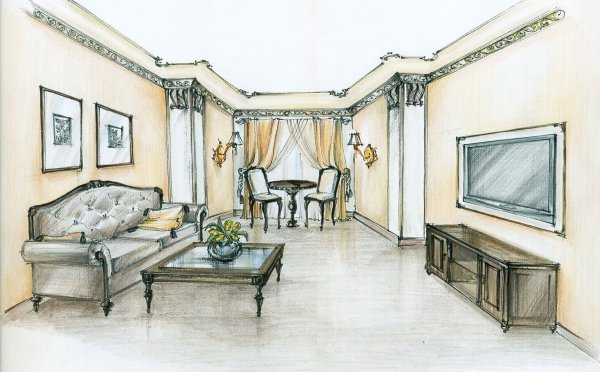 Эскиз интерьера гостиной