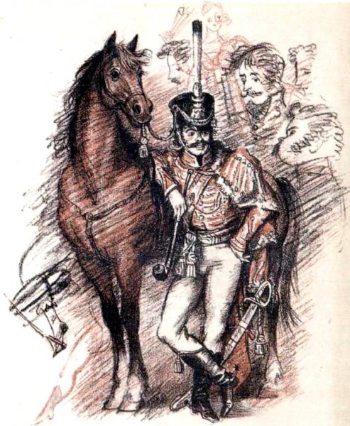 Гусар на коне с саблей