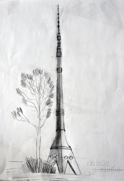 Останкинская телебашня нарисовать