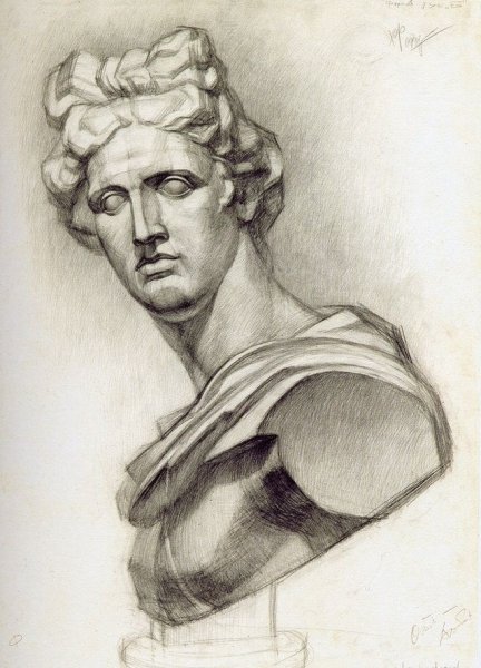 Аполлон рисунок гипсовой головы