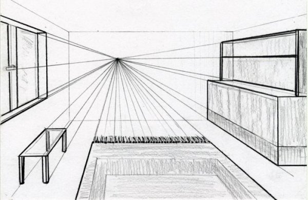 Фронтальная перспектива интерьера Начертательная геометрия